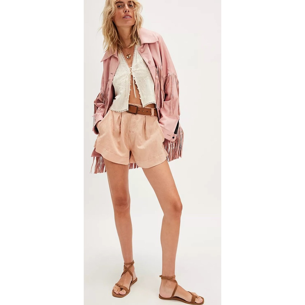 Free People Way Home Pleated High Rise Shorts Pink Peach OB2159213 Womens 6